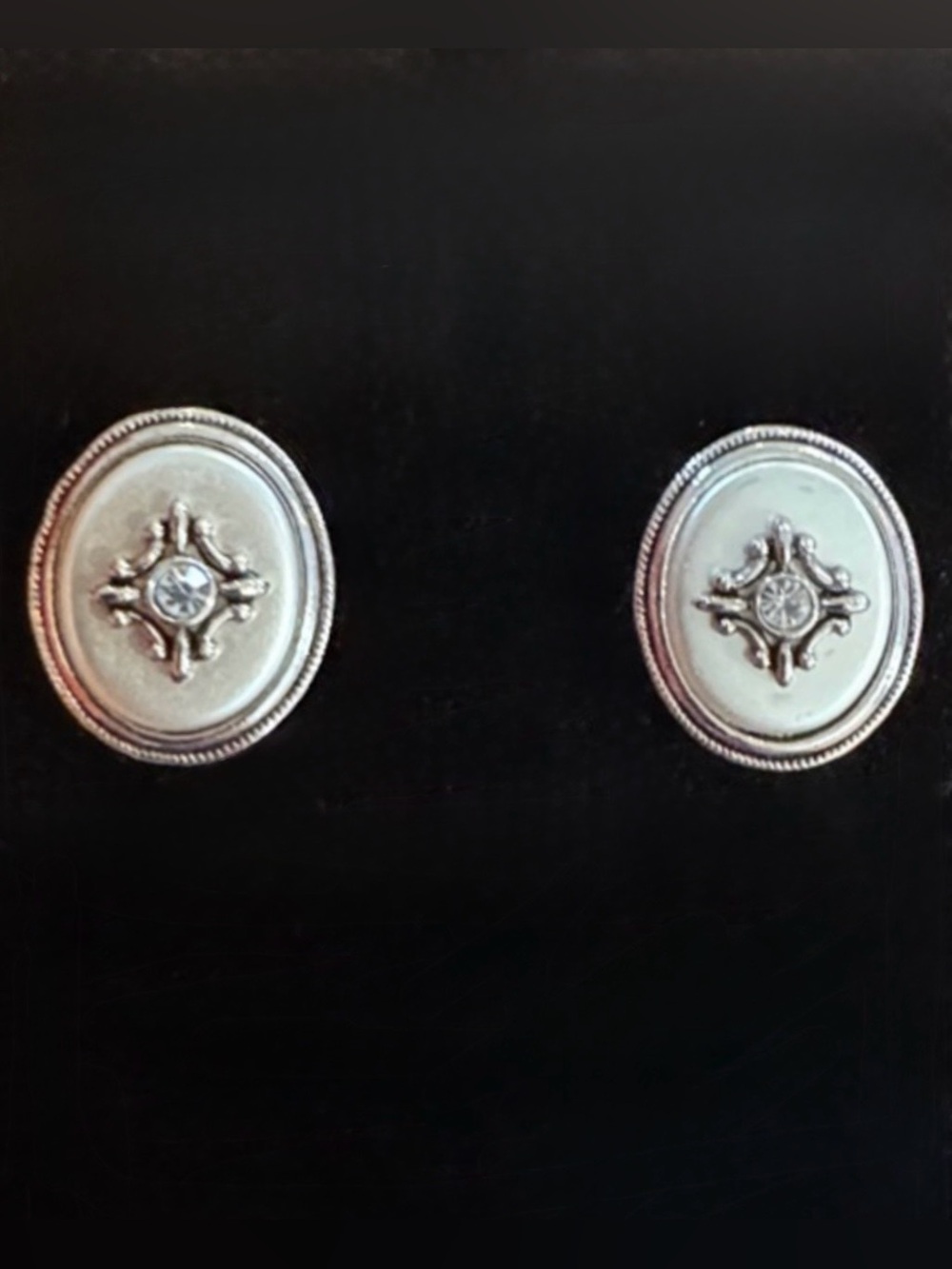 Vintage Avon Chesterfield Earrings—Silver Tone, 1 Clear Stone—Minimalist Chic